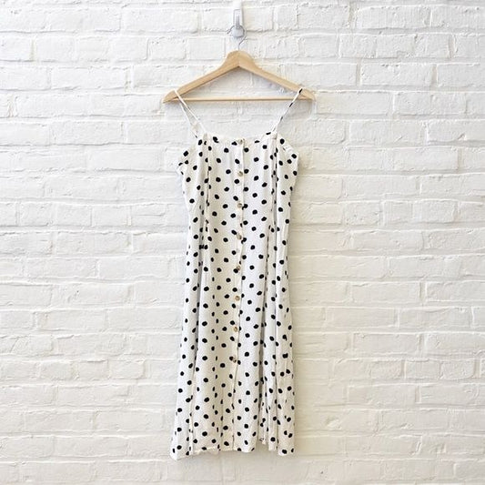 & Other Stories || Polka Dot Button Front Midi Dress Slits White + Black 8