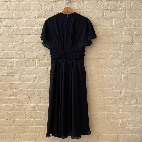 Gal Meets Glam || Jane Tie-Waist Fit & Flare Midi Tea Dress Navy Blue 6