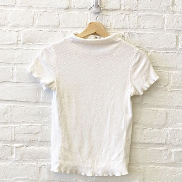 Rag & Bone || High Mock Neck Lettuce Edge Short Sleeve Tee Top White XS