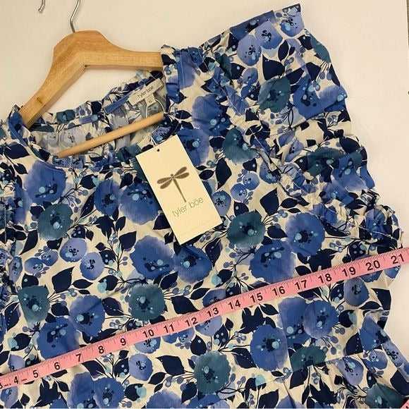 Tyler Böe || Ursula Tiered Mini Dress in Blue Poppies Floral XL NWT