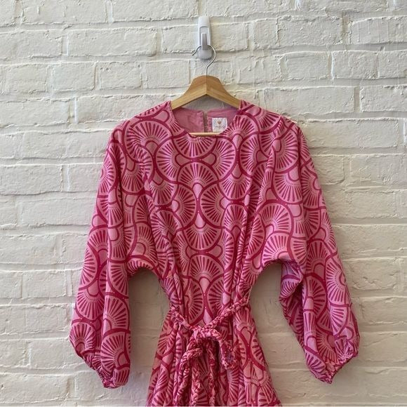 J. Marie || Lucy Rope Dress Mini Fit & Flare Long Sleeve Pink Small NWOT