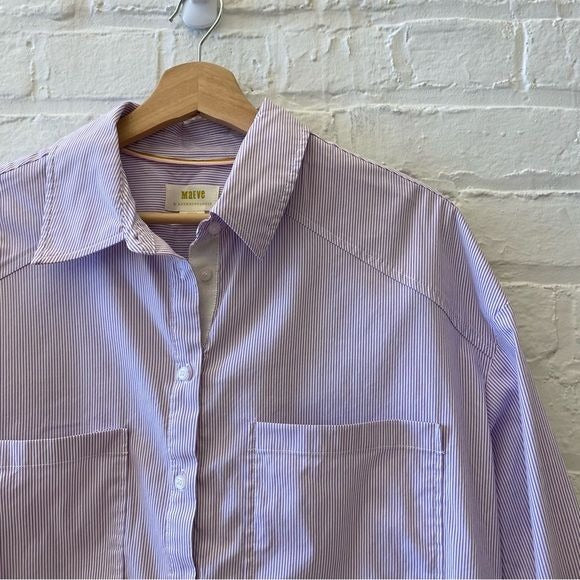 Anthropologie || Maeve Striped Boxy Button Down Blouse Top Purple Medium