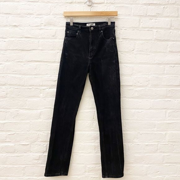 Reformation || Acid Wash High Rise Straight Jeans Black 25