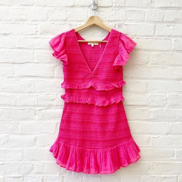 LoveShackFancy || Sonora Smocked Ruffle Mini Dress Watermelon Ice Pink P