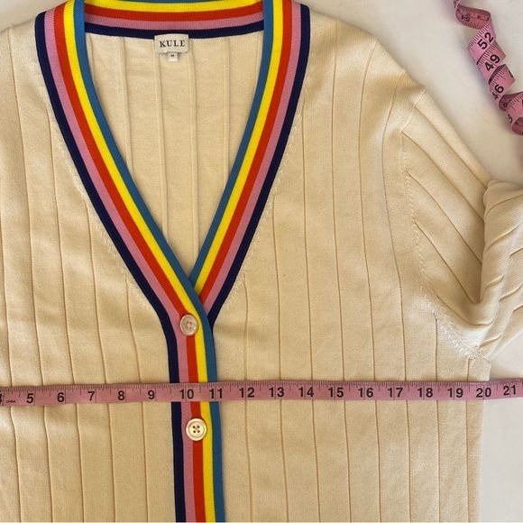 KULE || The Binx Striped Cardigan Rainbow Trim in Cream Medium