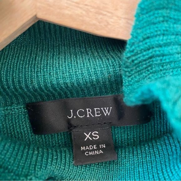 J Crew || Ruffleneck Merino Wool Sweater High Ruffle Neck Green XS