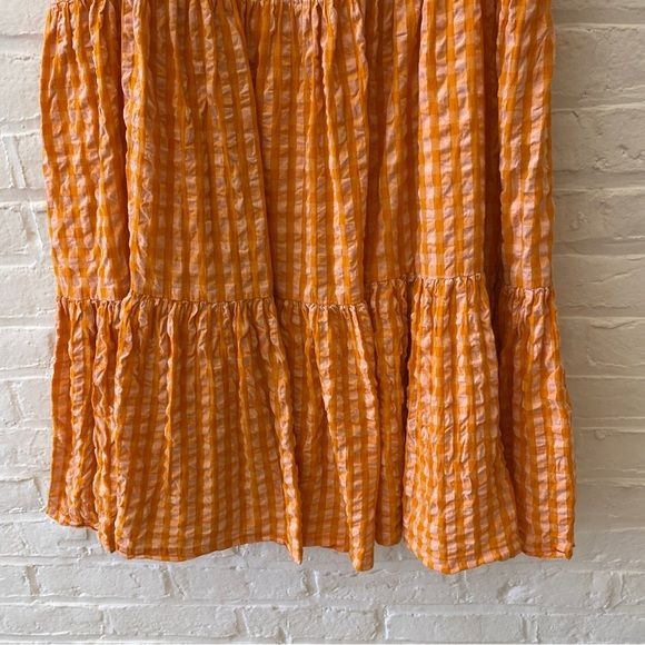 ASOS || Tiered Gingham Midi Skirt Cotton Orange US 16