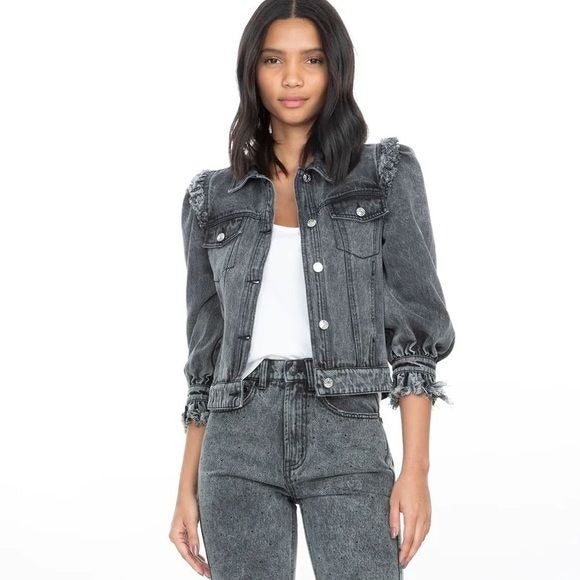 Generation Love || Gabby Denim Jacket Ruffle Fray in Washed Black