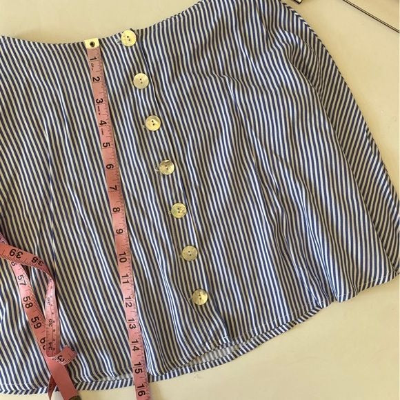 Vanessa Mooney || Celia Bustier Crop Top Button Mini Skirt Set Blue Stripe S NWT