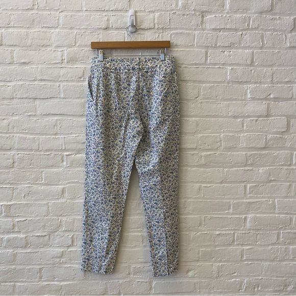 Sezane || Gustavo Linen Blend Trousers Pants Floral Blue Ivory 36 US 4