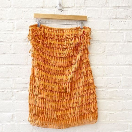 Anthropologie || LetMeBe Fringed Tube Strapless Mini Dress Orange Peach S NWT