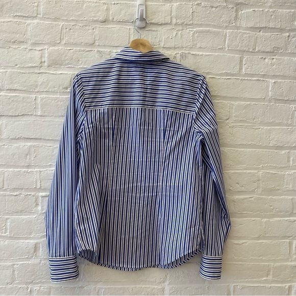 Veronica Beard || Libby Striped Poplin Button Down Shirt Top Blouse Blue 8