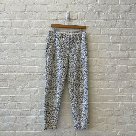 Sezane || Gustavo Linen Blend Trousers Pants Floral Blue Ivory 36 US 4