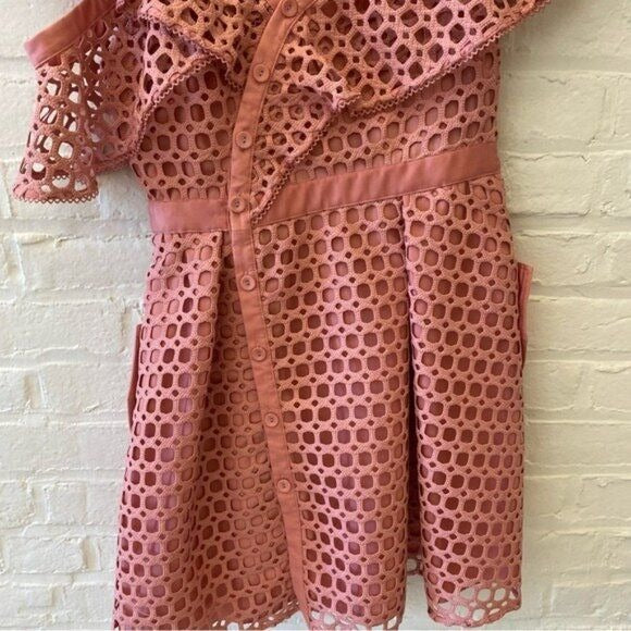 Self-Portrait || Zari Guipure Lace Asymmetrical Mini Dress Pink 8