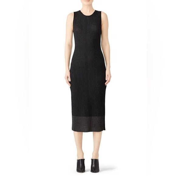 Grey Jason Wu || Black Pinstripe Merino Wool Knit Midi Pencil Dress Small