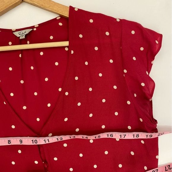 Rails || Bretton Top V-Neck Ruffle Hem Peplum Polka Dot Blouse Red Medium