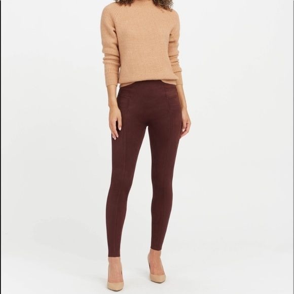 Spanx || Faux Suede Leggings in Dark Brown Large