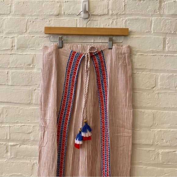 Anthropologie || LAIA Yasemin Embroidered Wide Leg Boho Pants Tassels Beige M