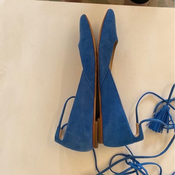 Loeffler Randall || Suede Penelope Tassel Ankle-Wrap Flats Blue 8