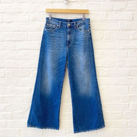 7 For All Mankind || The Cropped Jo Wide Leg Raindrop Jeans Blue 27