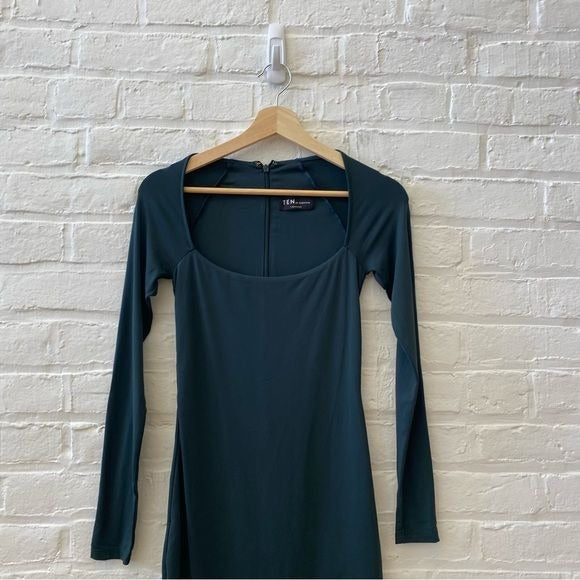 Aritzia || Ten by Babaton Horizon Dress Square Neck Long Sleeve Sculpt Green S