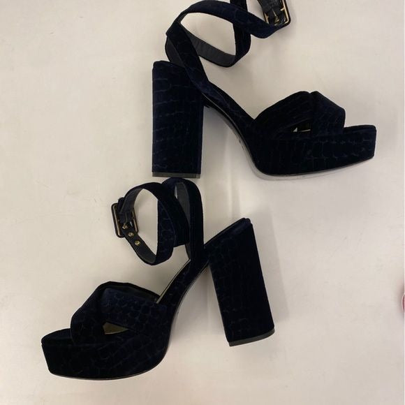 ASH || Boom Velvet Croc Embossed Platform Sandals Heels Midnight Navy 40