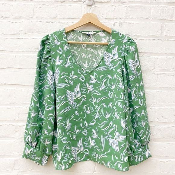 Michelle McDowell || Aspen Top | Fly Away With Me Pine Bird Print Blue Green M