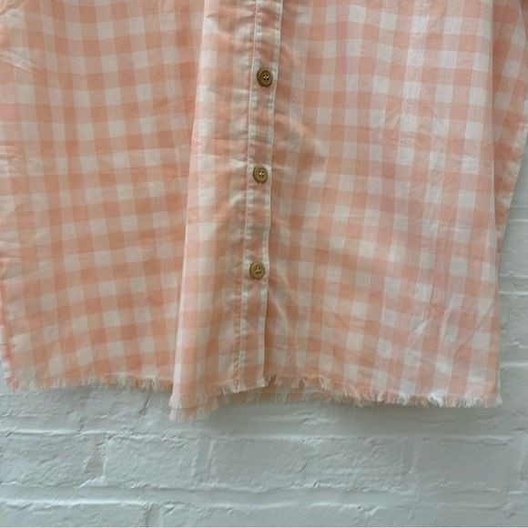 Show Me Your Mumu || Ciao Antonella Button Down Shirt Peach Gingham Raw Hem XL