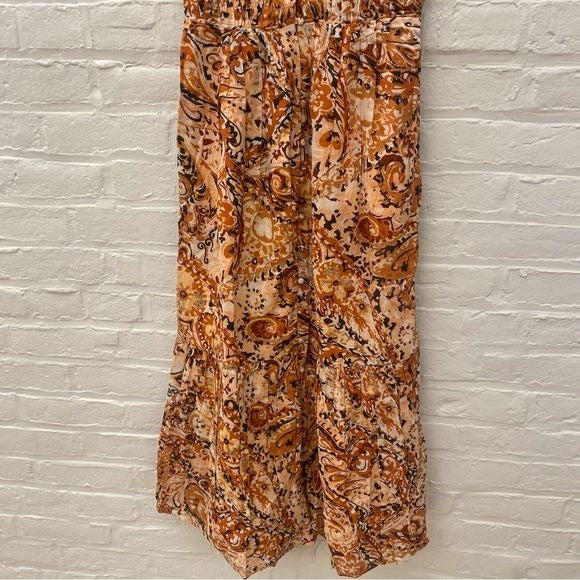 Anthropologie || The Peregrine Midi Dress Brown Orange Smocked Floral XXS