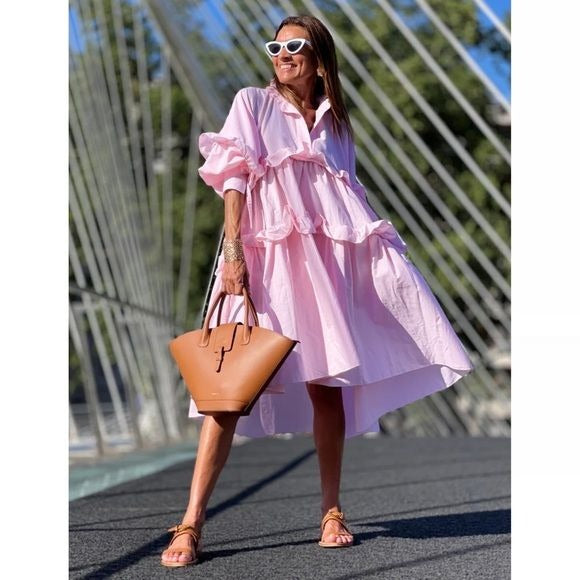 Marielle Stokkelaar || Dress Ria Rose A-Line Ruffle Pink OS NWT