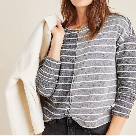 Anthropologie || Devin Textured Pullover Sweatshirt Blue Striped Medium