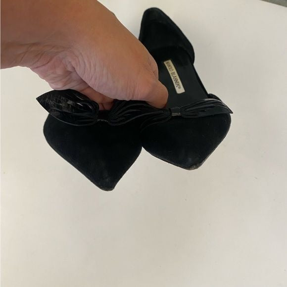 Manolo Blahnik || Burola D’orsay Pumps Heels Black Suede with Bow 38.5