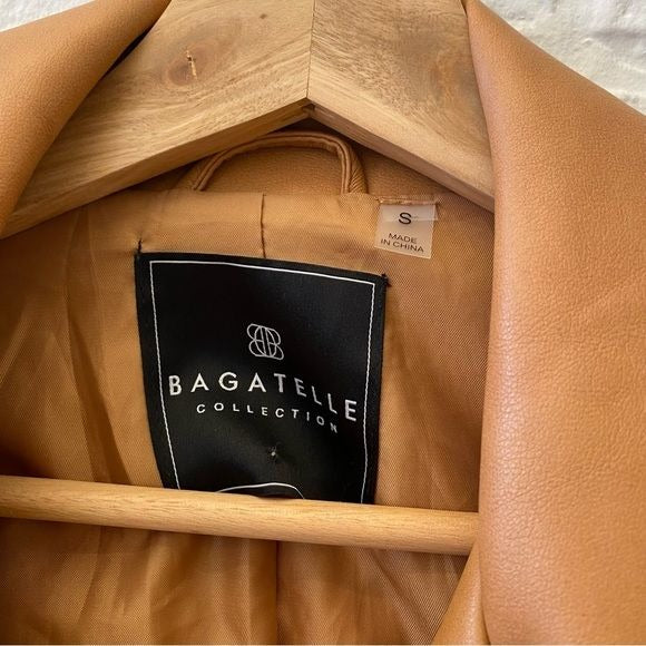 Bagatelle Collection || Belted Moto Jacket Vegan Leather Tan Cognac Small