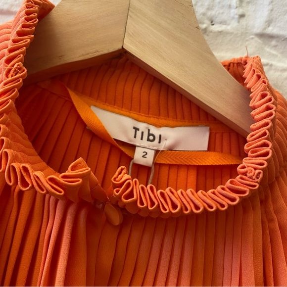 Tibi || Pleated Edwardian Crop Top Blouse In Orange 2 NWT