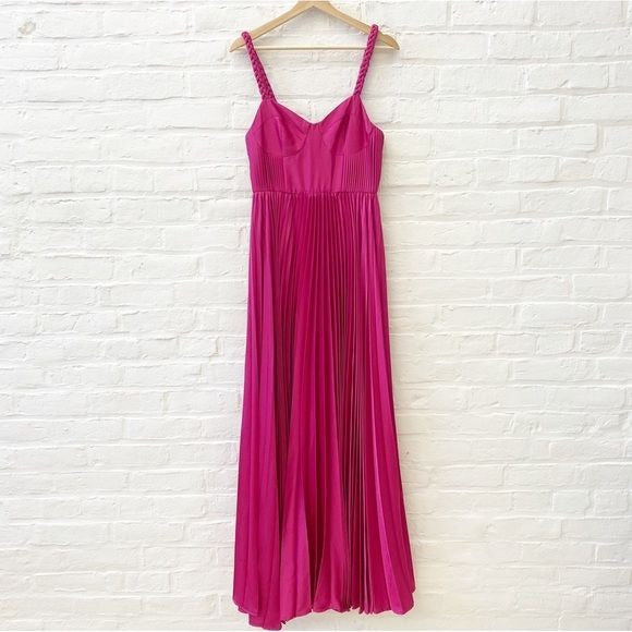 Anthropologie || Hutch Corset Pleated Braided Strap Gown Formal Maxi Pink Fuchsia 2