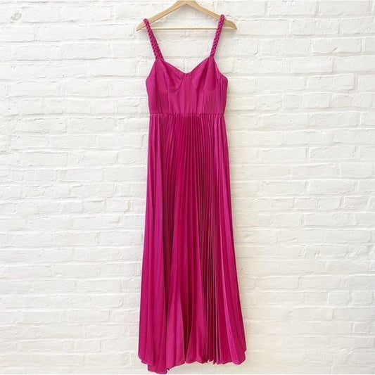 Anthropologie || Hutch Corset Pleated Braided Strap Gown Formal Maxi Pink Fuchsia 2