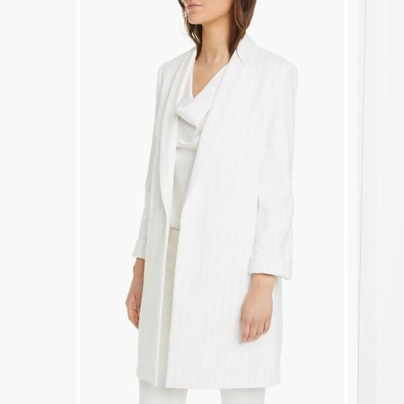 Alice + Olivia || Kylie Longline Pinstripe Blazer Open Jacket White Medium