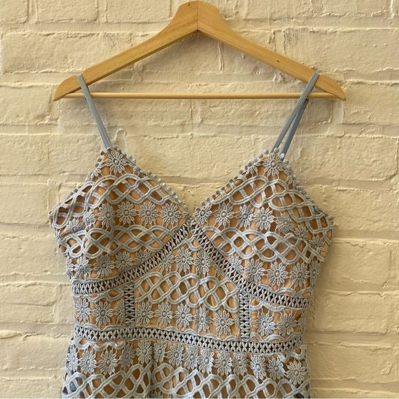 Lulu’s || Beauty and Lace Crochet Mini Dress Light Blue Medium