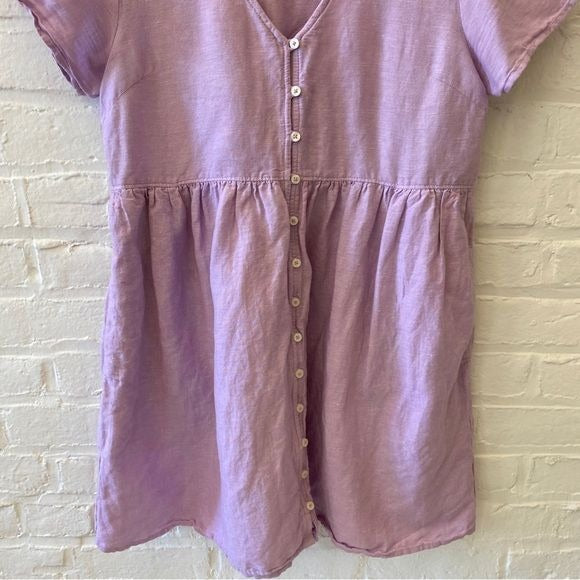 Madewell || Linen-Blend Alexandra Button-Front Mini Dress Lavender Purple Small