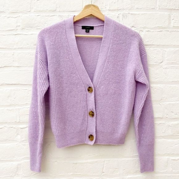 J.Crew || Ribbed V-neck Cardigan Sweater Alpaca Wool Petunia Lavender Purple XXS