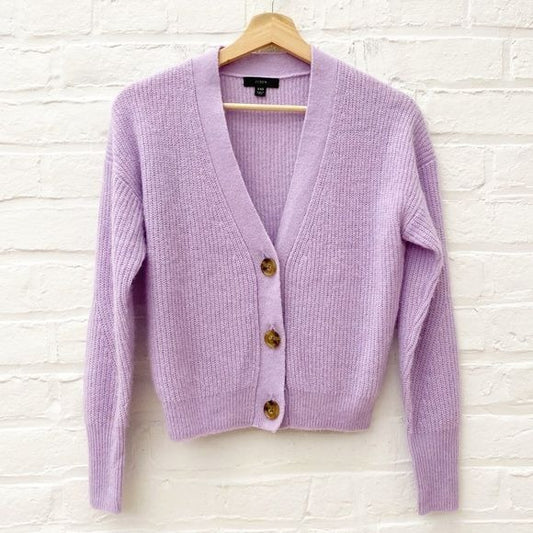 J.Crew || Ribbed V-neck Cardigan Sweater Alpaca Wool Petunia Lavender Purple XXS