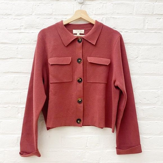 Sezane || Betty Cardigan in Rosewood Red Pink XL NWT