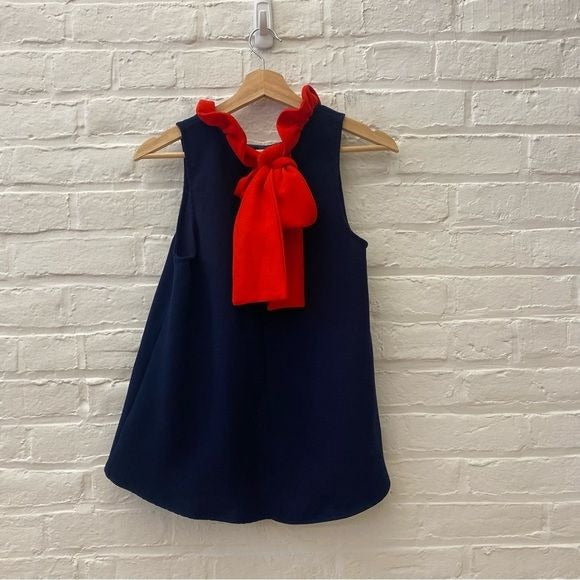 Tuckernuck || Pomander Place Mason Blouse High Ruffle Neck Navy Red Small