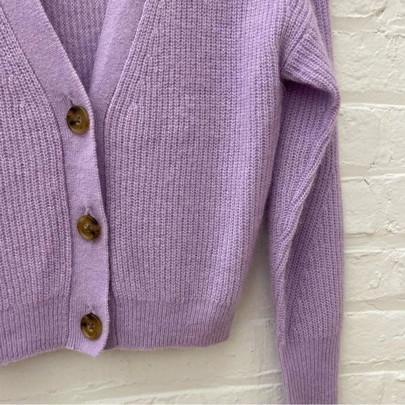 J.Crew || Ribbed V-neck Cardigan Sweater Alpaca Wool Petunia Lavender Purple XXS