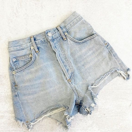 Agolde || Dee Ultra High Rise Denim Short in Digit Cutoff Raw Hem Light 23