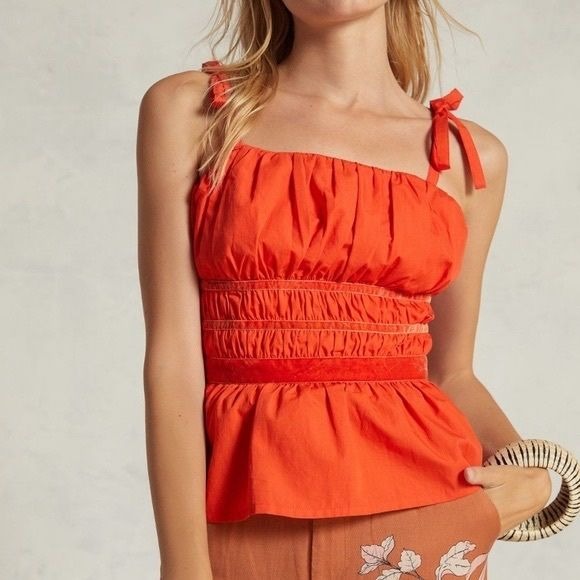 Anthropologie || Maeve Smocked Tank Top Blouse Tie Shoulders Orange Small