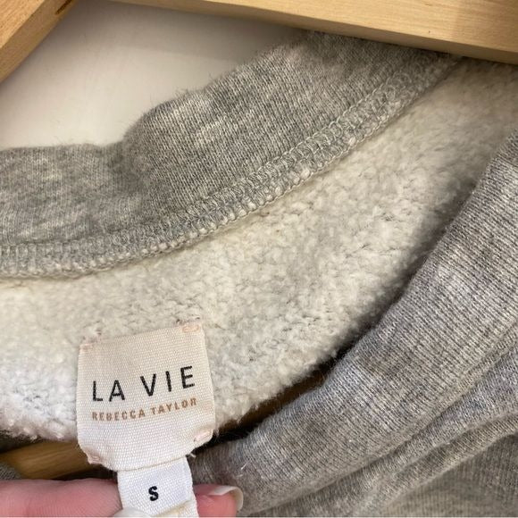 La Vie Rebecca Taylor || Mixed Media Sweatshirt Knit Steipe Tie Sleeve Gray S