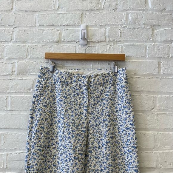 Sezane || Gustavo Linen Blend Trousers Pants Floral Blue Ivory 36 US 4