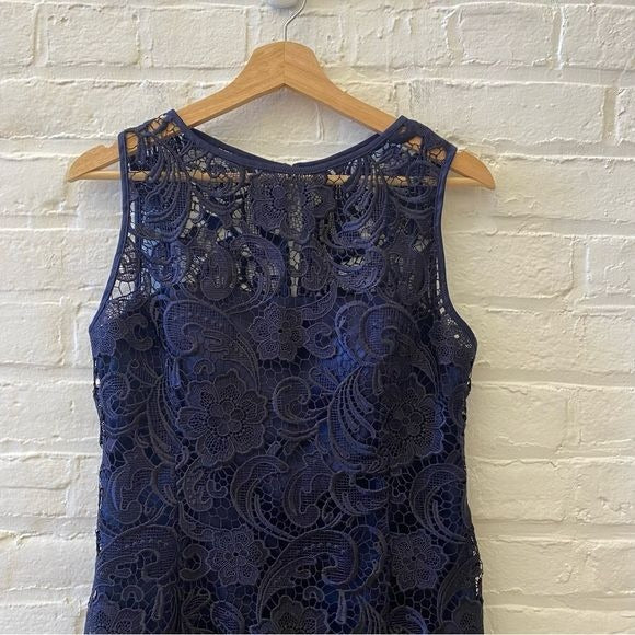 Adrianna Papell || Illusion Neckline Sleeveless Sheath Dress Lace Navy 12