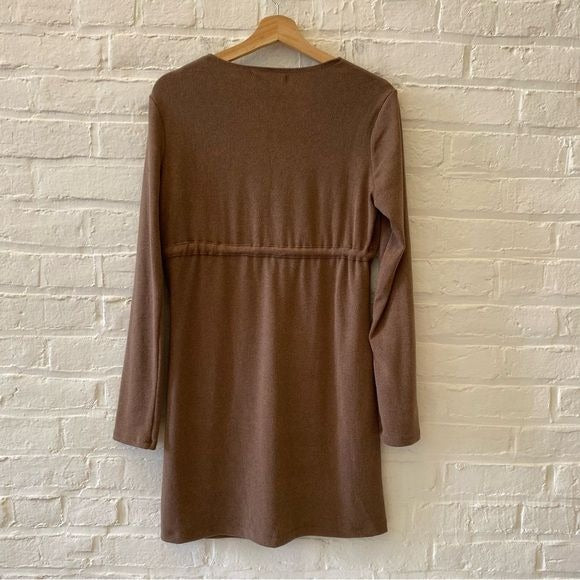 Reformation || Karah Keyhole Terry Mini Dress in Burnt Umber Brown Large